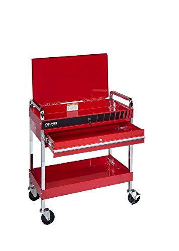 Heavy Duty Red Service Cart with Locking Top & Drawer - Mobile Utility Cart for Kitchen, Garage, Workshop & Office Organization