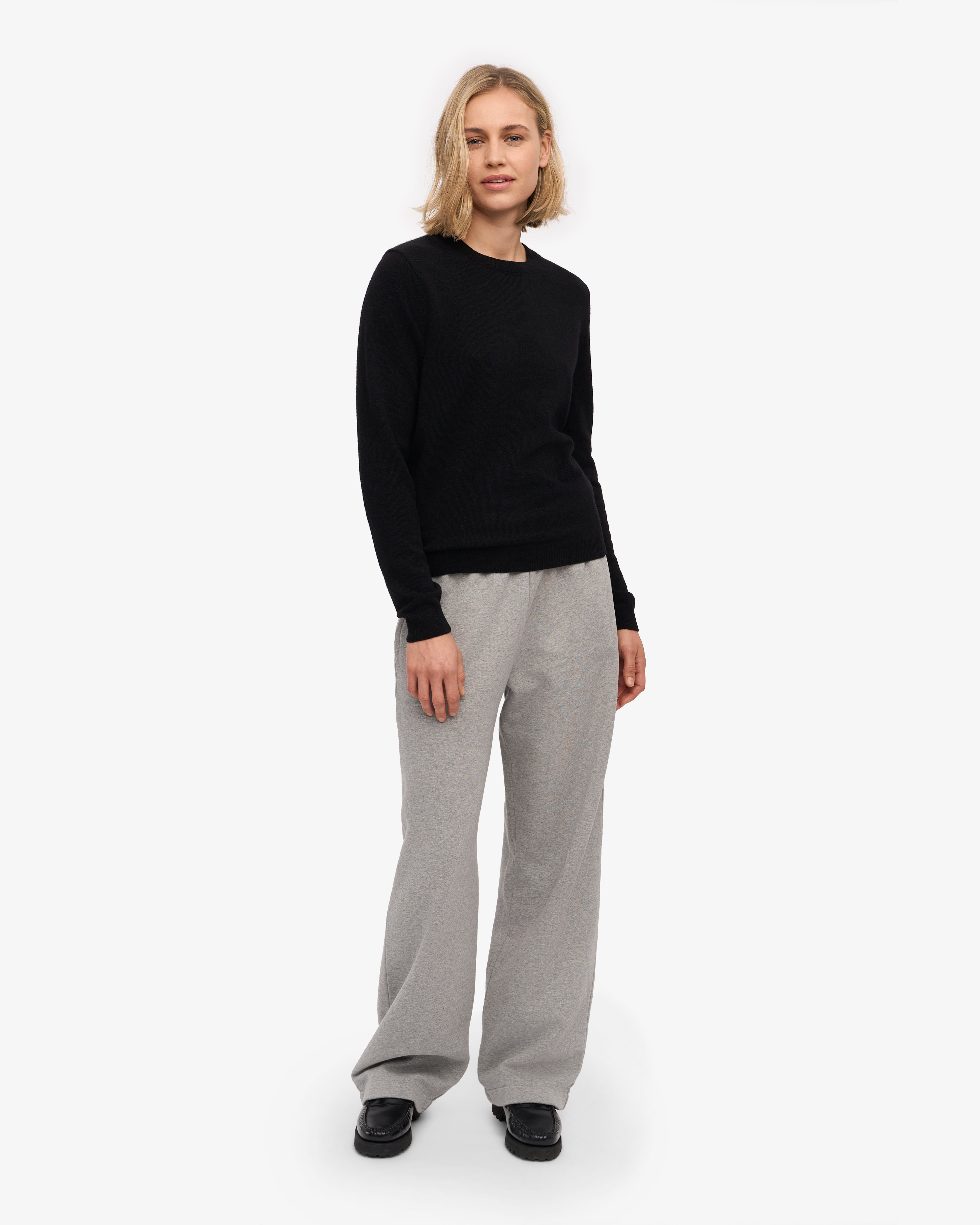 Premium Women's Light Merino Wool Crew Neck Sweater - Deep Black | Soft & Warm Winter Pullover for Casual Wear & Outdoor Activities