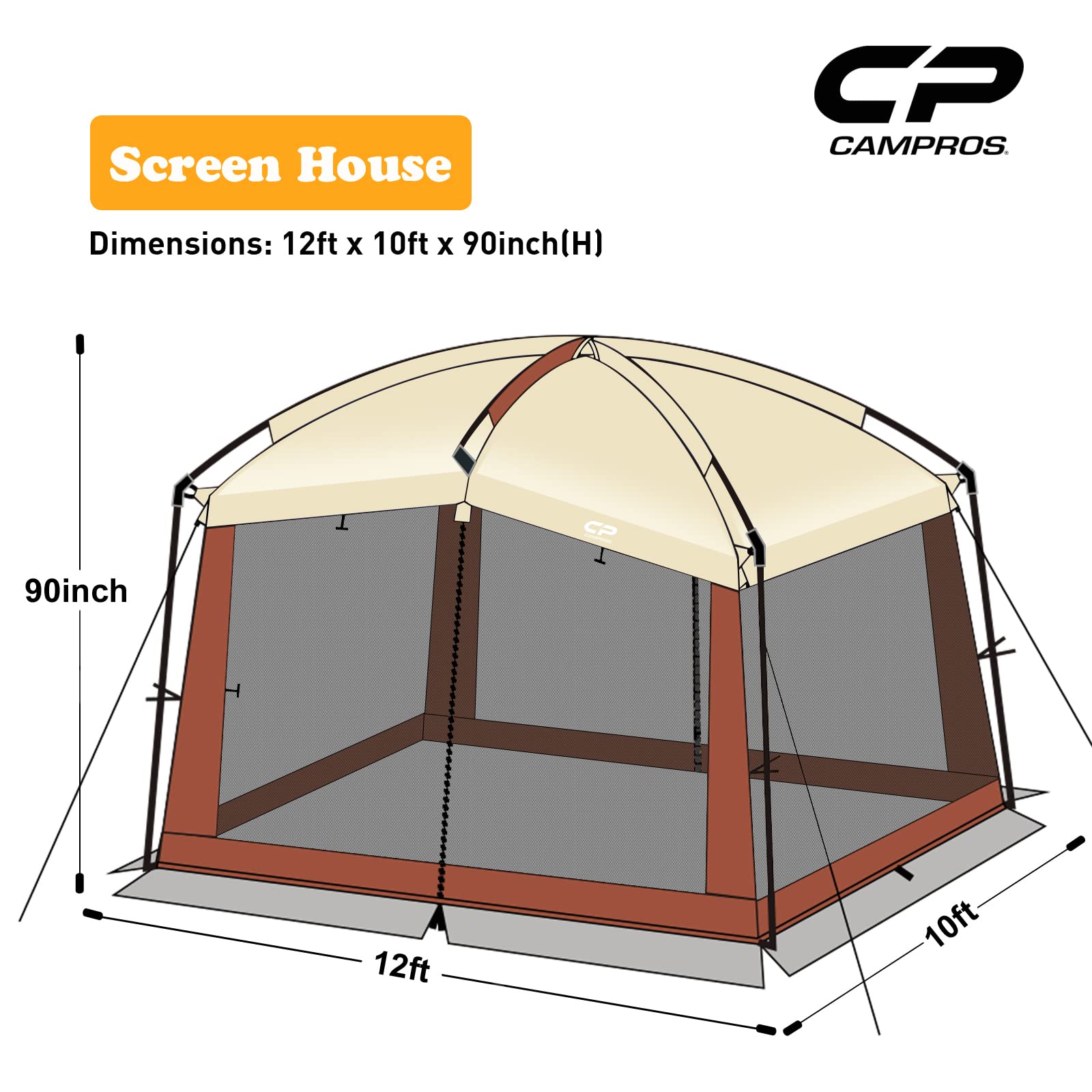 12x10 Ft CAMPROS Screen House Tent - Mesh Net Wall Canopy Shelter for Camping, Patios & Outdoor Activities | Perfect for Backyard BBQs, Picnics & Bug-Free Relaxation