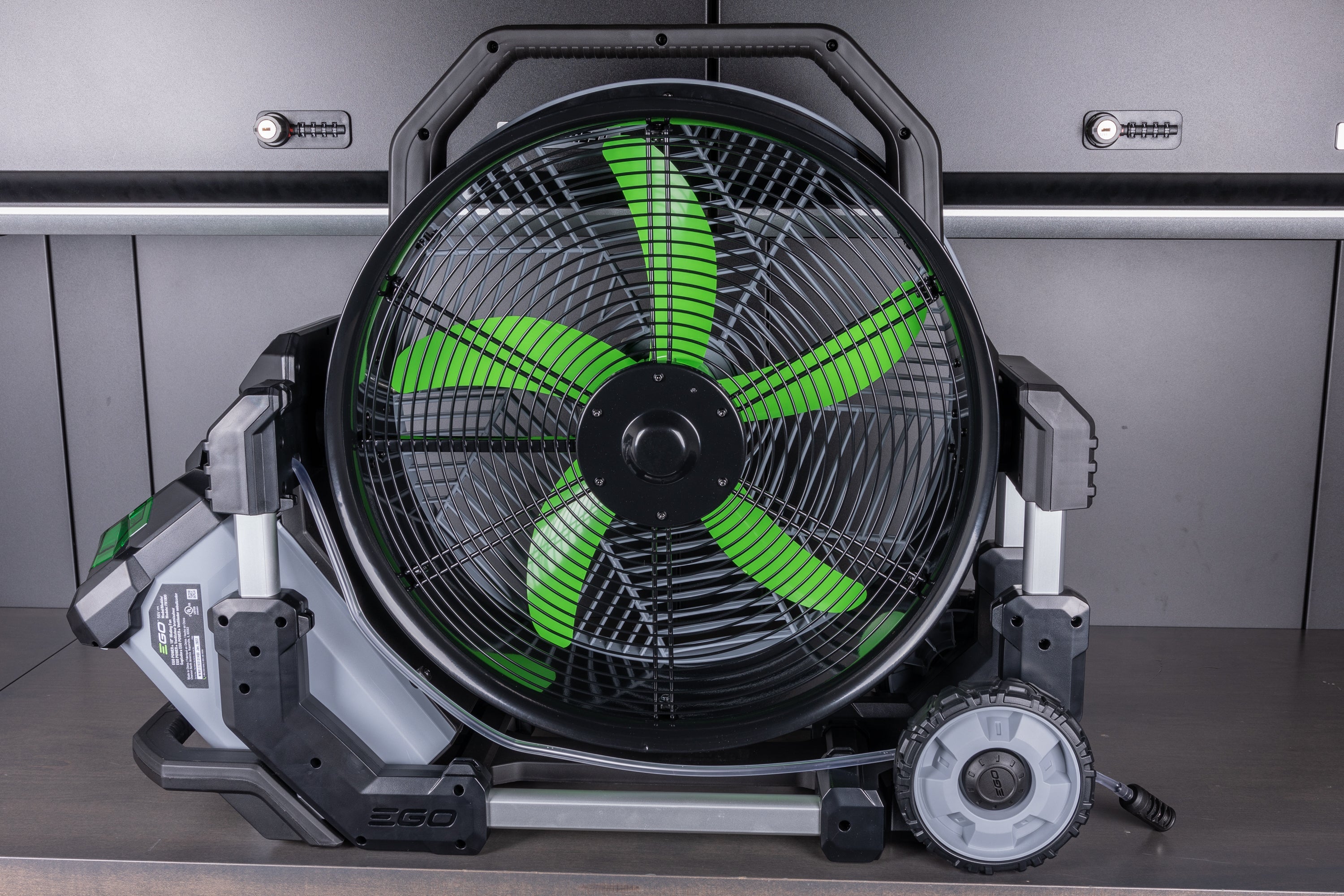 EGO 18-Inch Battery-Powered Misting Fan - Portable Outdoor Cooling Fan for Patio, Backyard, and Camping - High-Velocity Airflow with Adjustable Mist Settings