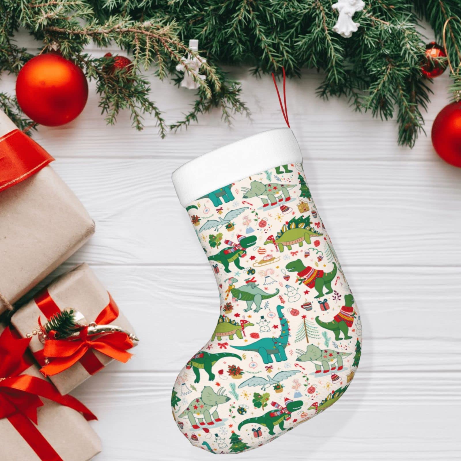 Festive Dinosaur Christmas Stockings - Cute Fireplace Hanging Socks for Holiday Decorations | Perfect for Xmas Tree, Family Gatherings & Gift Giving | Holiday Party Decor & Home Festive Atmosphere