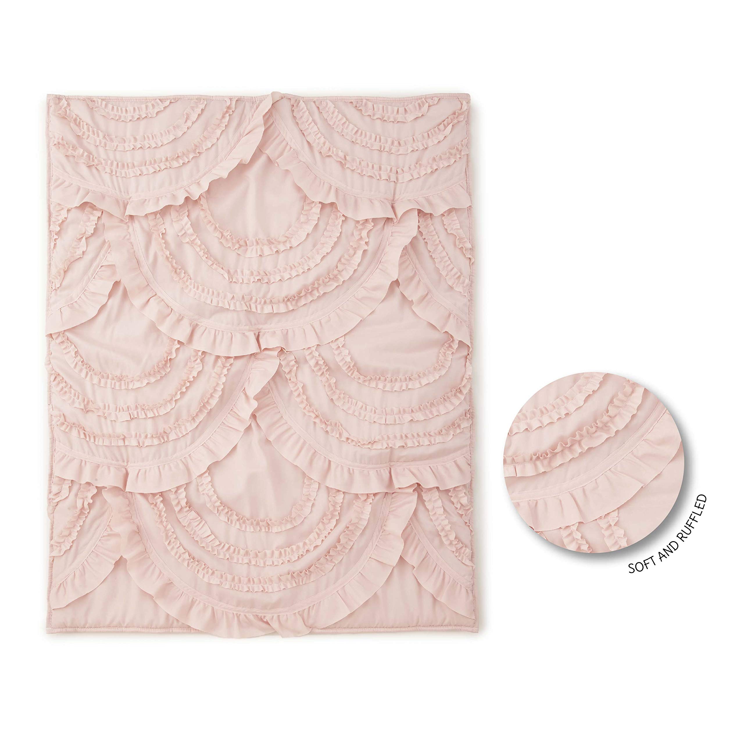 Levtex Baby Skylar 4-Piece Crib Bedding Set - Soft Blush Pink Nursery Set with Quilt, Fitted Sheet, Dust Ruffle & Wall Decal - Elegant Cascading Ruffles Design for Baby Girl's Room Decor & Newborn Gift