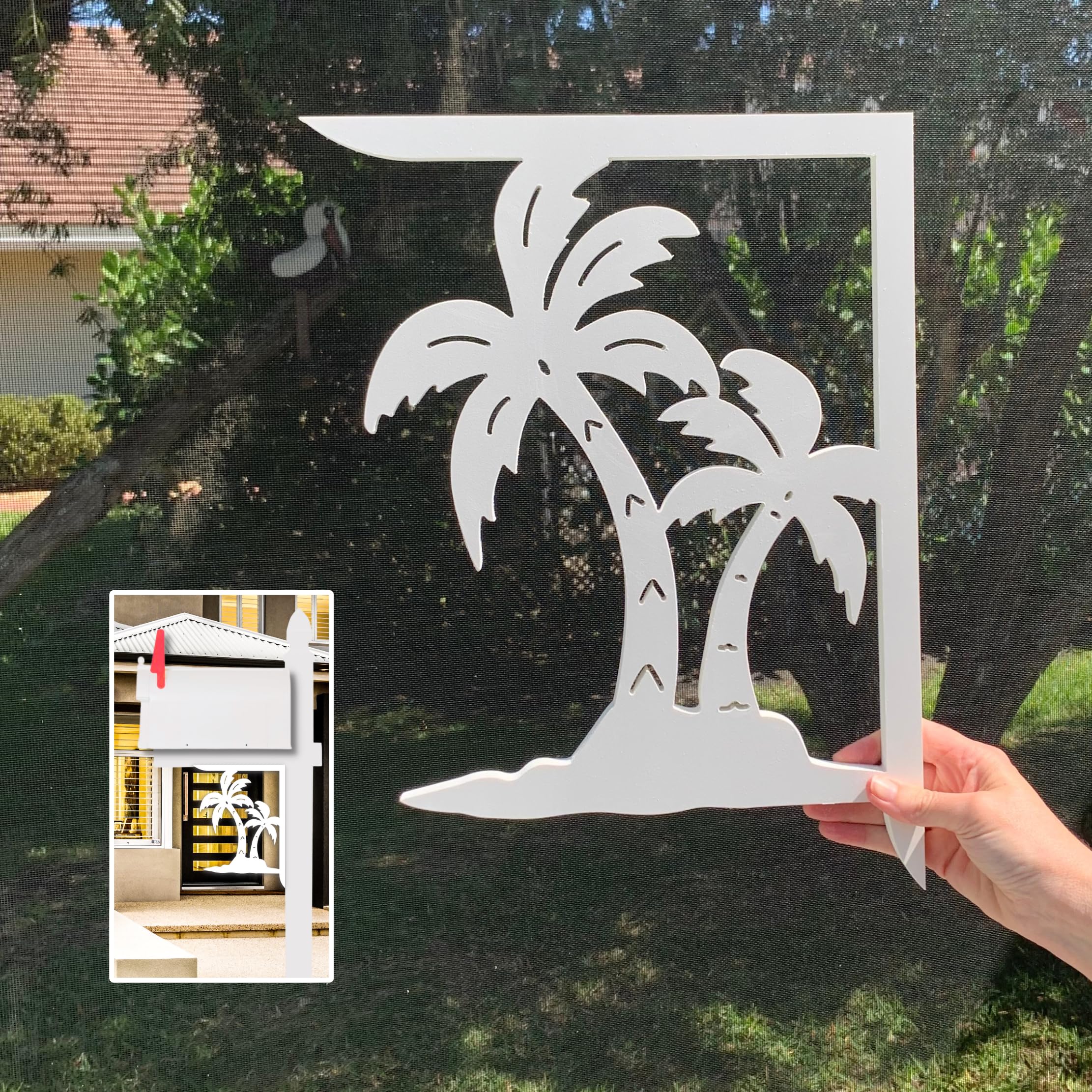 Palm Tree Double Mailbox Bracket - Medium Size 16x12 Inches - Durable Outdoor Mailbox Holder for Beach House, Garden & Coastal Decor