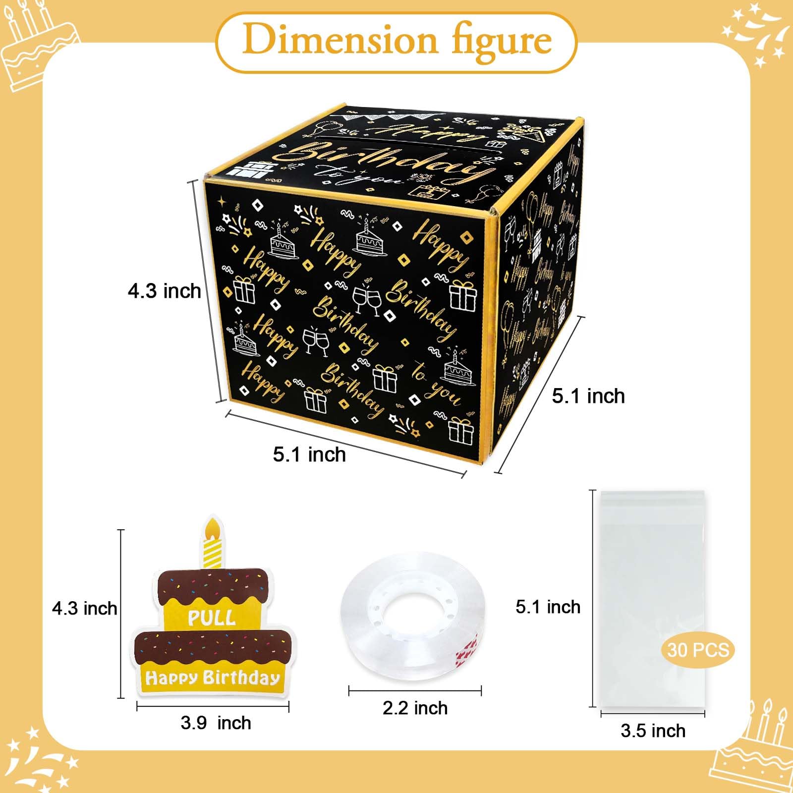 Happy Birthday Money Gift Box with Pull Out Card & Cash Holder - Black & Gold DIY Surprise Present Box for Parties, Graduation, Anniversary & Special Occasions