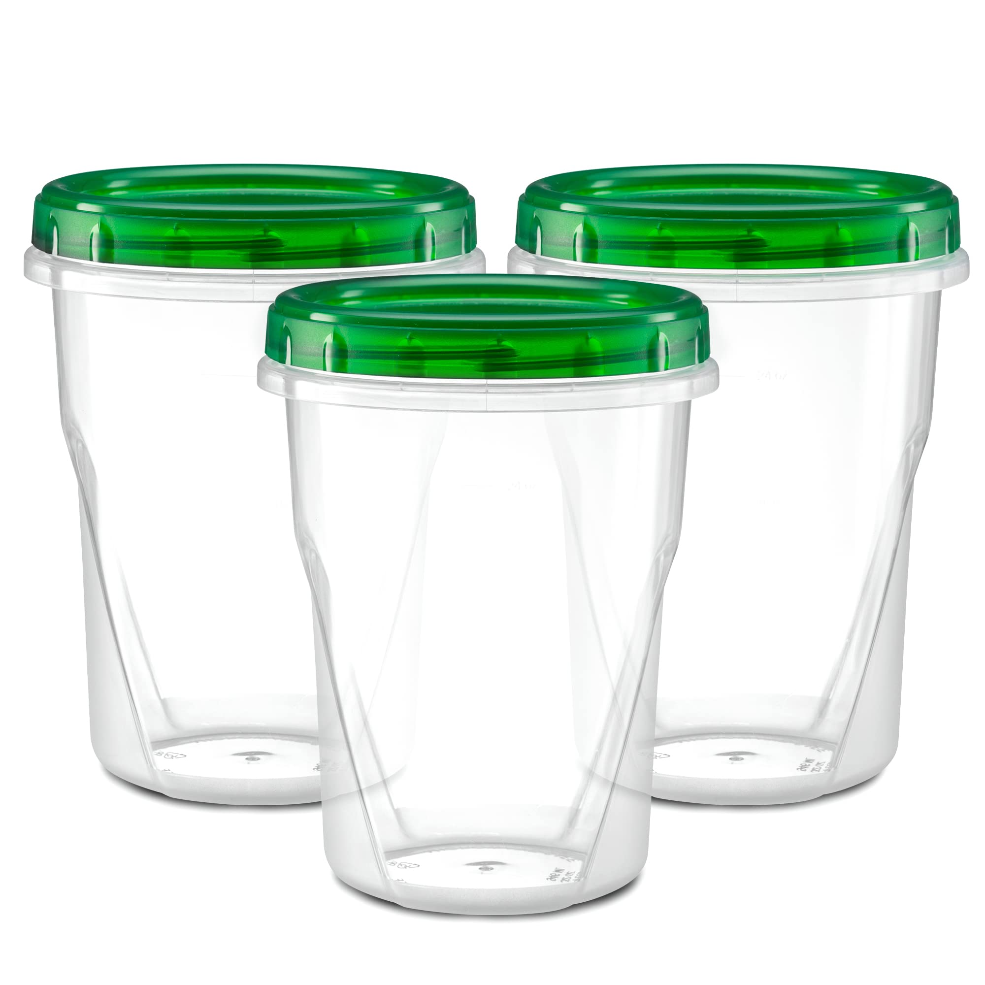 32oz (10 Pack) Clear Plastic Food Storage Containers with Green Twist-On Lids - Airtight Freezer Safe BPA-Free Meal Prep Containers for Leftovers, Snacks & Kitchen Organization