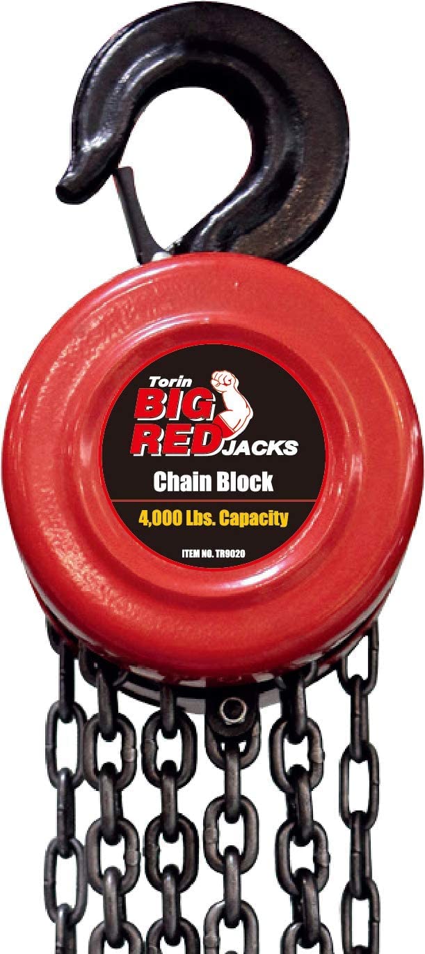 2 Ton (4000 lbs) Manual Hand Chain Hoist - 8ft (2.5m) Lift Capacity Steel Chain Block with 2 Hooks - Red - Perfect for Construction, Warehouse, Garage & Industrial Lifting Operations