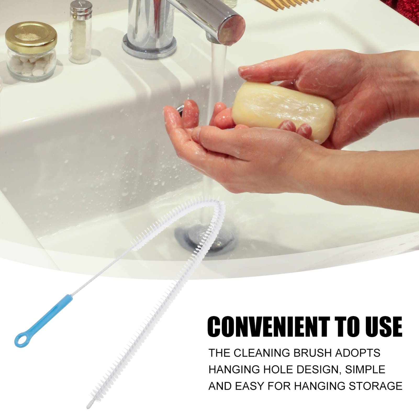 Scicalife 2-Pack Flexible Drain Cleaning Brush - Bendable Sink, Shower & Bathtub Drain Cleaner with Hair Catcher - White & Blue Overflow Drain Brush for Kitchen, Bathroom & Dishwasher (Household Sewer Maintenance Tool)