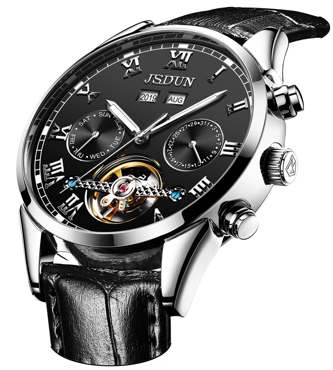 Luxury Automatic Mechanical Tourbillon Watch for Men - Self-Winding Business Watch with Leather Strap, Calendar, Waterproof & Luminous - Perfect for Formal Events, Office Wear & Special Occasions