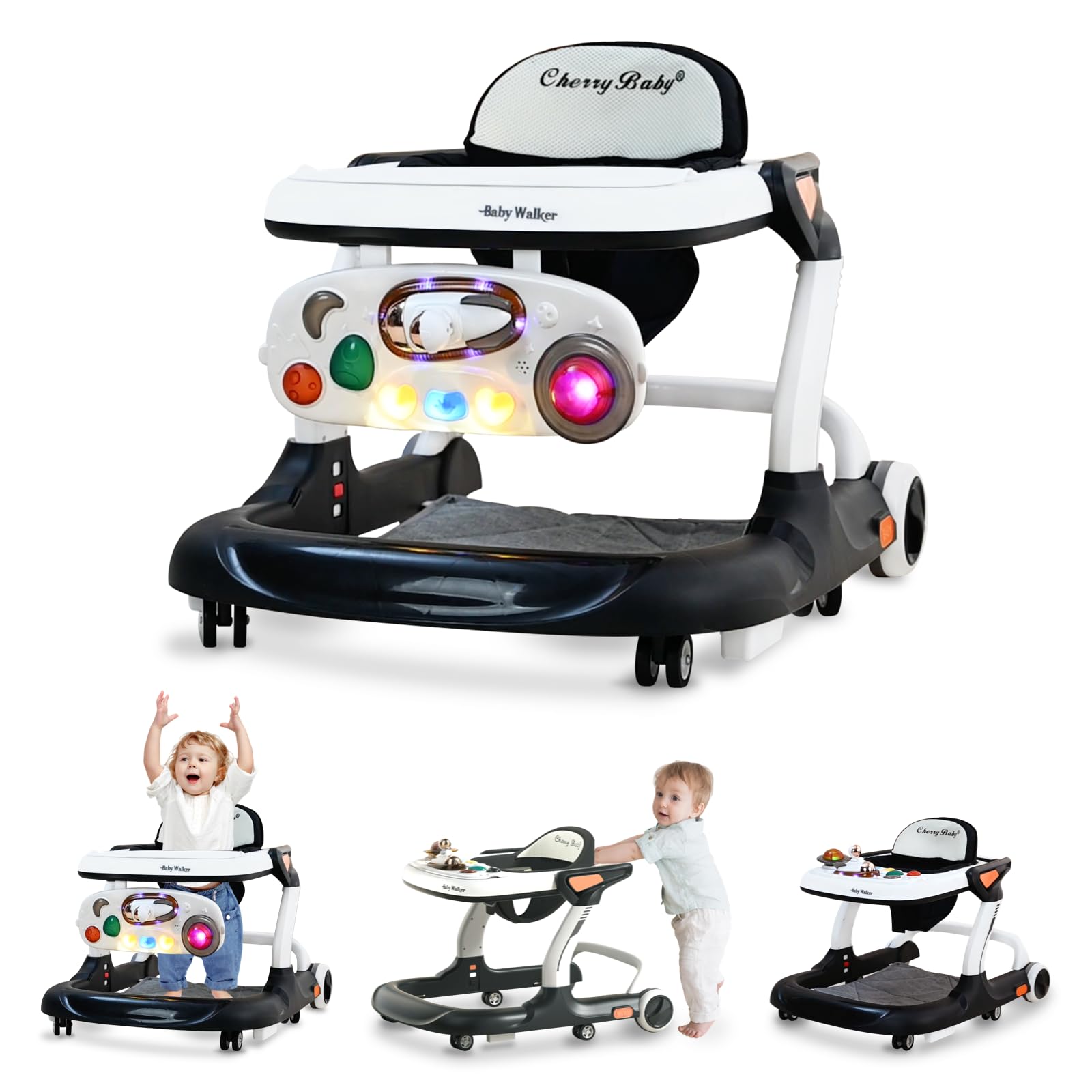 Adjustable Baby Walker with Wheels, Music & Lights - 9 Height Settings, Anti-Fall Design & Activity Center for Boys & Girls (6-18 Months) - Perfect for Learning to Walk, Playtime & Indoor Exploration