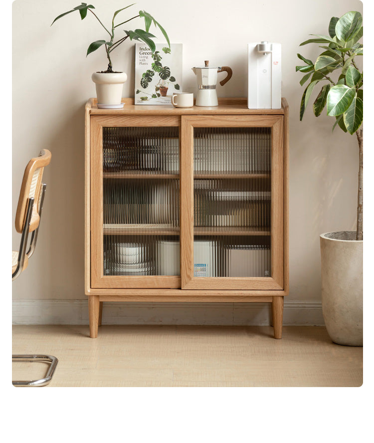 Solid Oak Wood Sideboard with Sliding Doors - Stylish Storage for Dining Room, Living Room, or Entryway