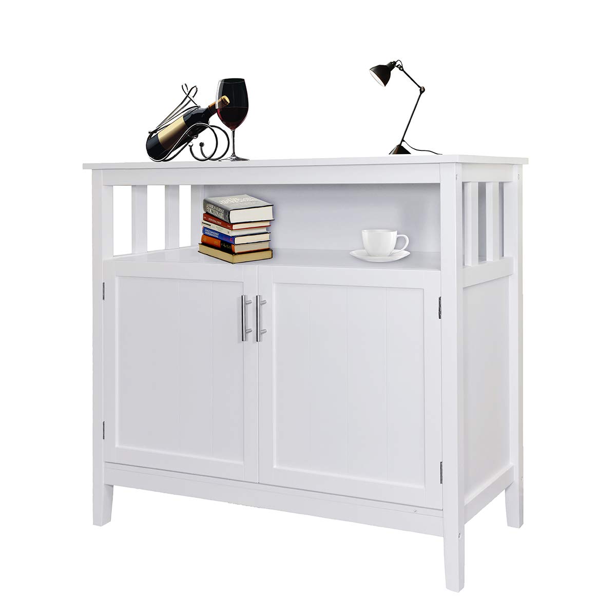 DYANEWAY White Sideboard Kitchen Storage Cabinet - Adjustable Shelf Buffet Cupboard for Dining Room, Living Room & Kitchen Organization