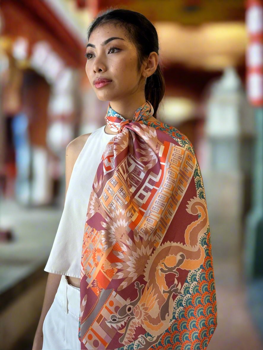 Luxury Silk Scarf for Women - Keong Saik Road Inspired Fashion Accessory - Perfect for Travel, Office & Special Occasions