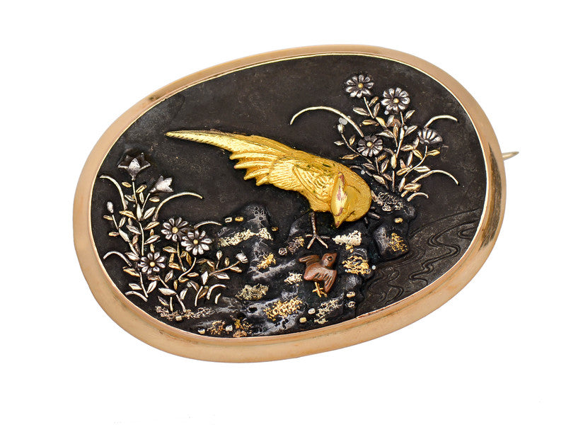 Vintage Japanese Shakudo Brooch Pendant - Handcrafted Antique Jewelry for Women, Elegant Gift for Special Occasions, Perfect for Weddings & Formal Events