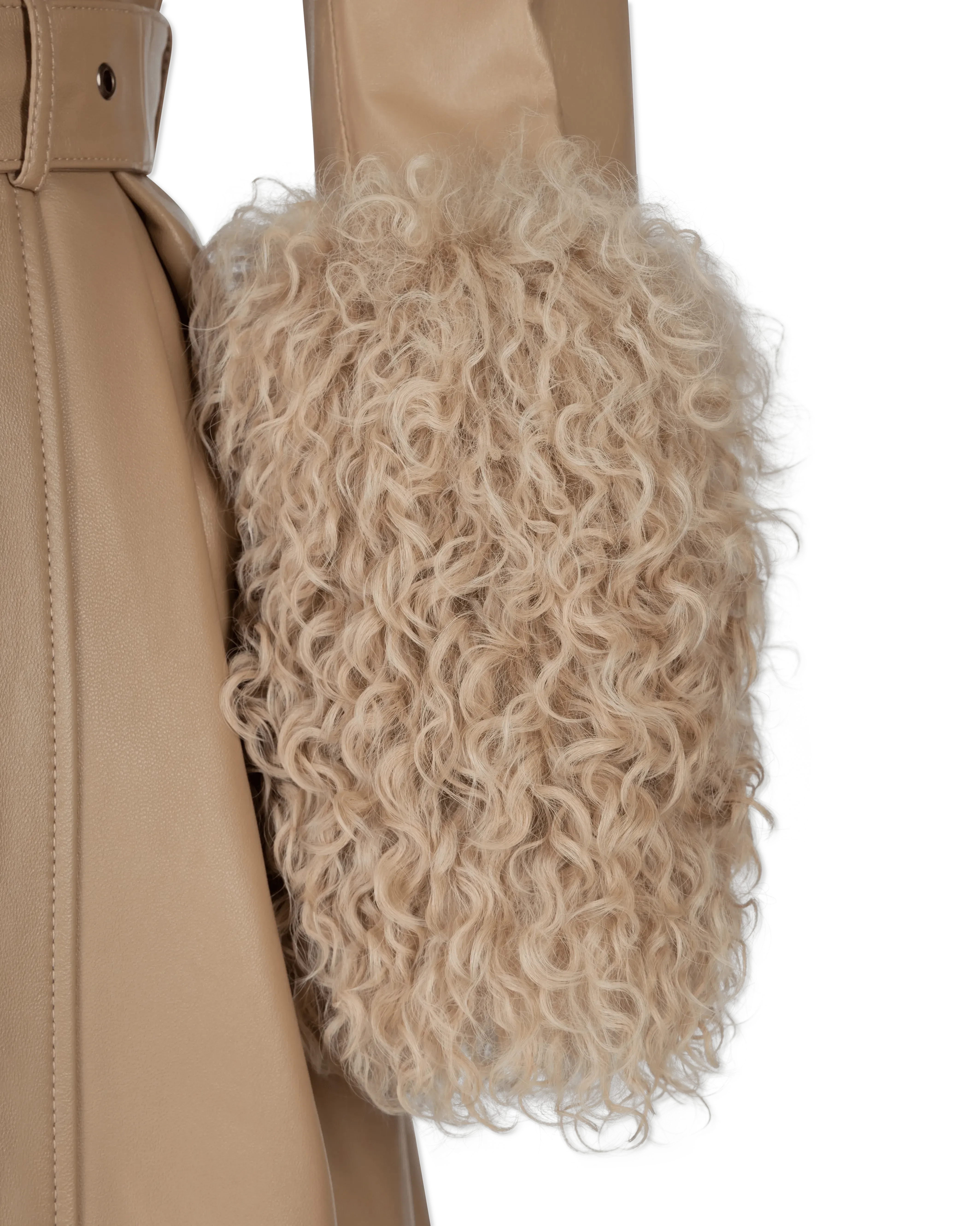 Luxury Faux Shearling Trim Leather Coat for Women - Winter Fashion Outerwear for Casual & Evening Wear