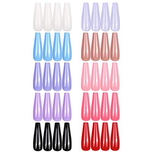240 Pcs Colorful Acrylic Fake Nails Set - Long Ballet Ballerina Coffin Shape Full Cover Artificial Nails with UV Gel Coating (Crimson Ink Purple) for Parties, Weddings, Prom & Special Occasions