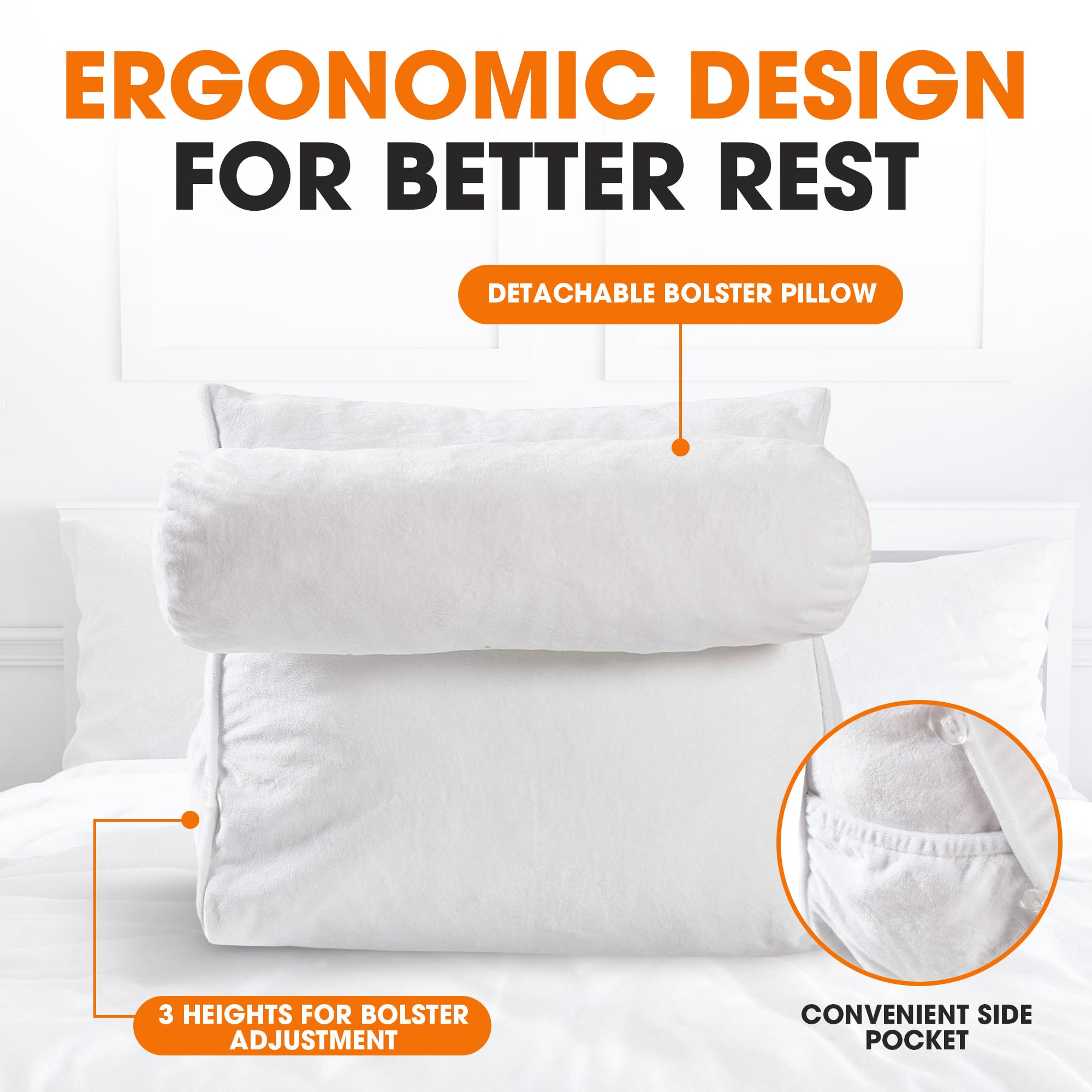 **Cheer Collection Memory Foam Reading Wedge Pillow – Adjustable Back Support Pillow for Couch, Bed & Chair – Comfortable TV & Reading Pillow for Adults & Kids (White) – Perfect for Relaxing, Watching TV & Reading in Bed**
