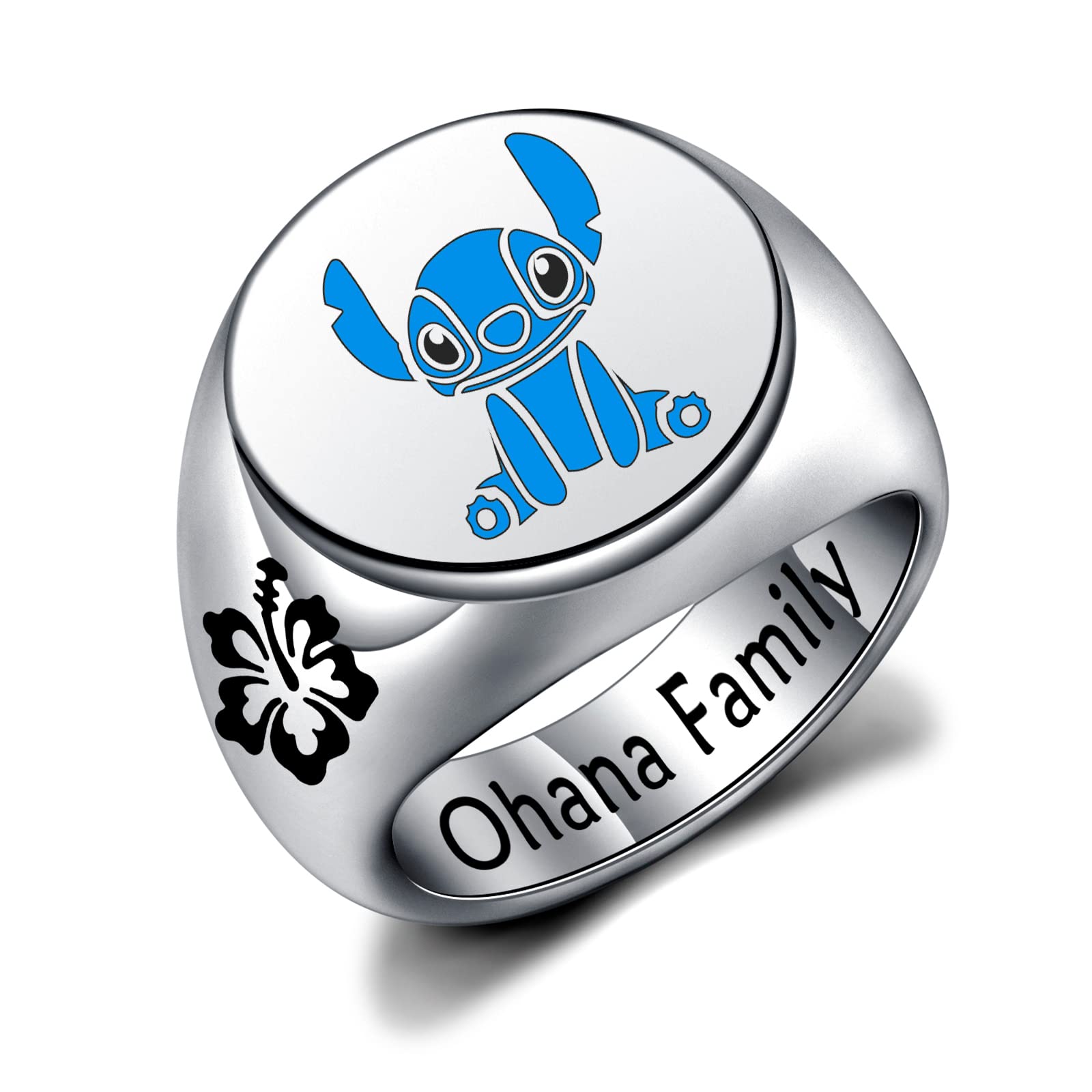 Stitch Ohana Means Family Ring - Disney Stitch Jewelry Gift for Women, Best Friends & Stitch Fans - Birthday, Christmas & Anniversary Present - Perfect for Disney Lovers & Ohana Theme Parties