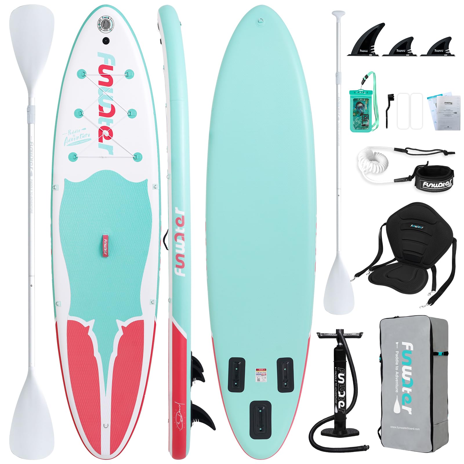 FunWater Inflatable Stand Up Paddle Board - Ultra-Light SUP with Premium Accessories Kit (Adjustable Paddle, Pump, Backpack, Leash, Waterproof Phone Bag) for Lakes, Rivers & Ocean Paddling Adventures