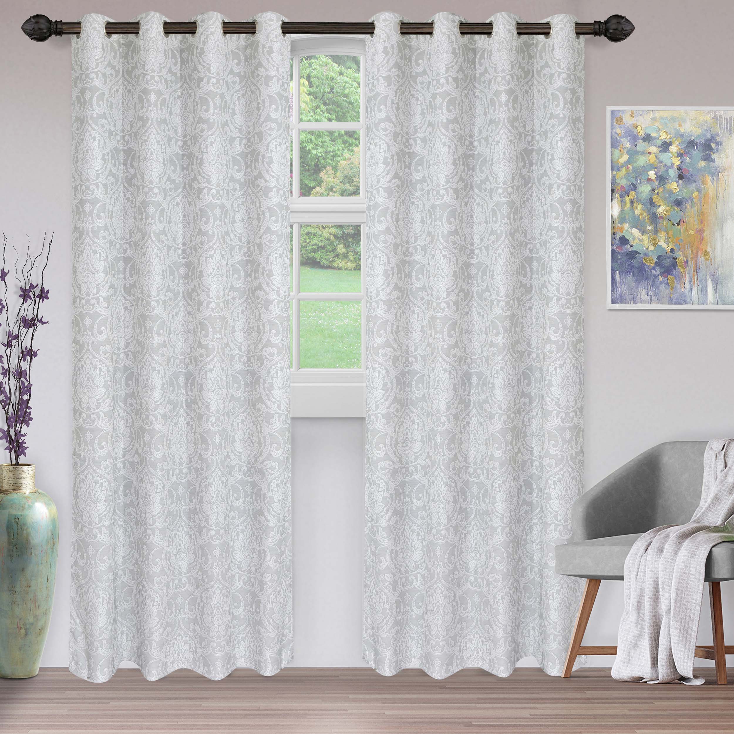 Lotus Jacquard Floral Damask Curtain Set - Elegant Window Treatments for Living Room, Bedroom & Dining Room - Blackout Curtains with Luxury Floral Pattern - Perfect for Home Decor & Light Control