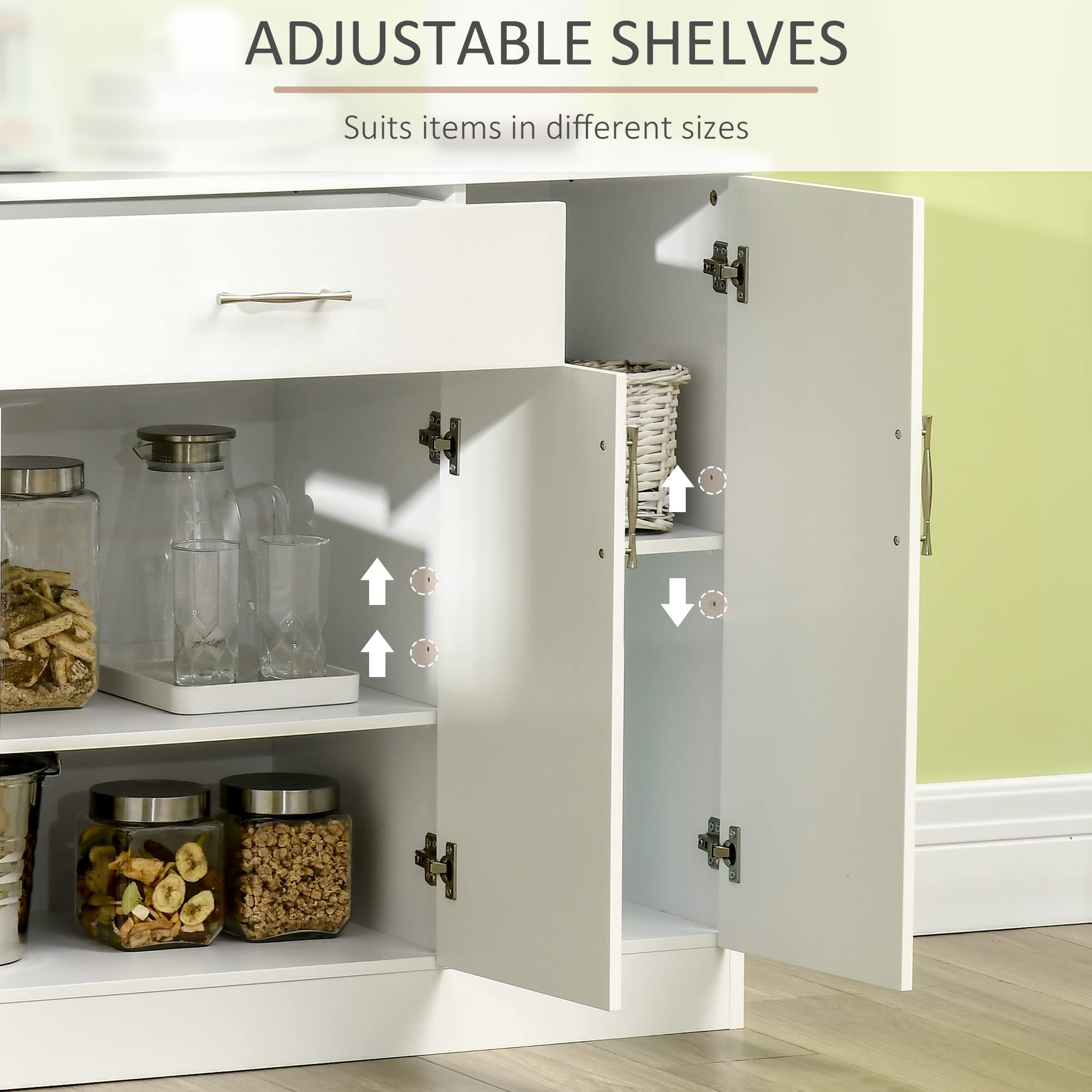 HOMCOM White Sideboard Buffet Cabinet with Drawers & Adjustable Shelves - Coffee Bar Cabinet for Kitchen, Living Room & Entryway - Perfect for Storage, Serving & Home Decor