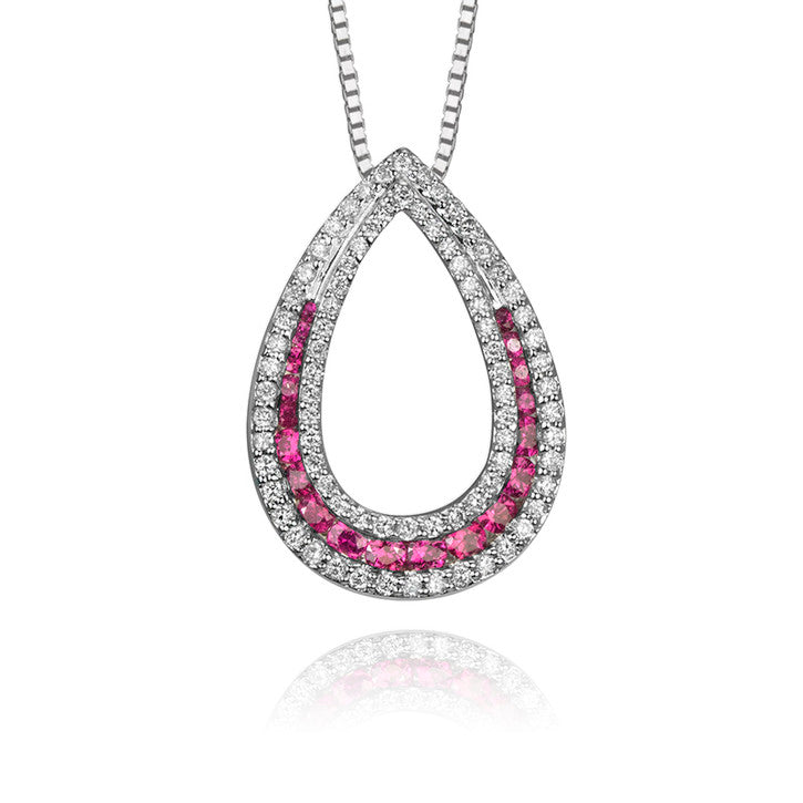 14K White Gold Ruby and Diamond Pendant Necklace for Women - Elegant Jewelry Gift for Birthday, Anniversary & Valentine's Day - Perfect for Parties, Weddings & Special Occasions