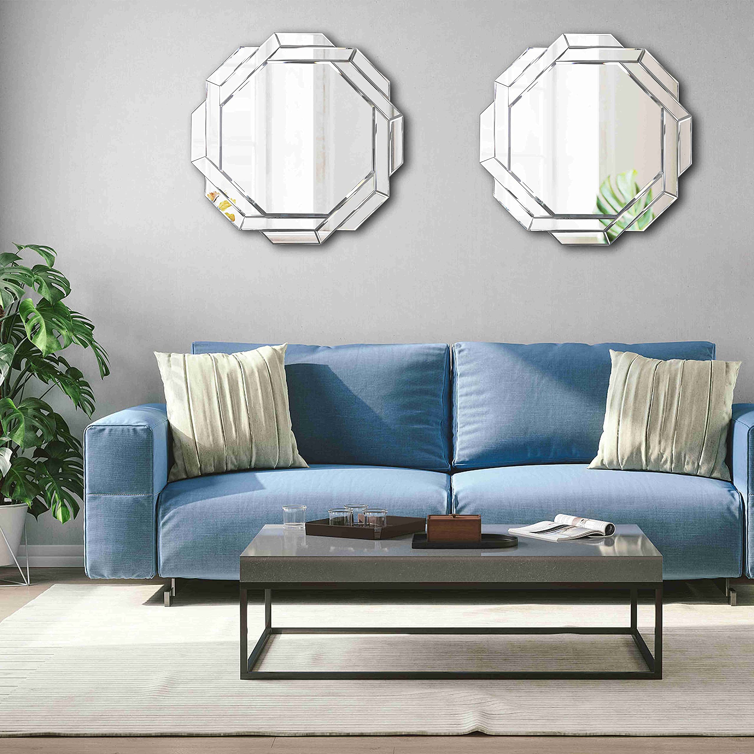 Hexagon Wall Mirror 31.5x31.5 Inches - Silver Frameless Beveled Decorative Mirror for Living Room, Bedroom & Bathroom | Modern Home Decor | Hlartdecor HFY Series