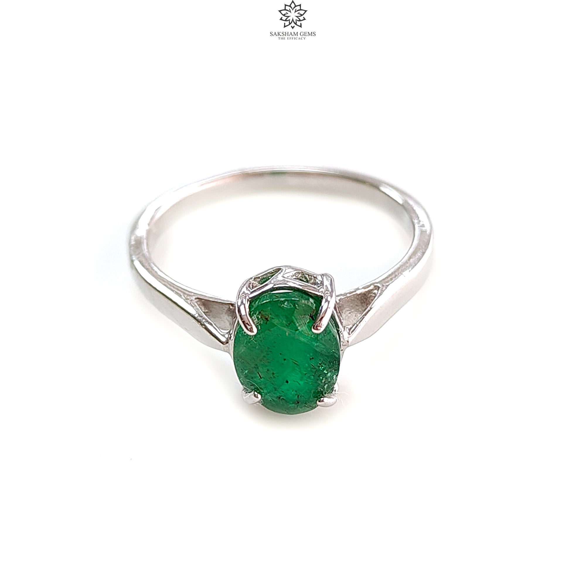 Natural Emerald Silver Ring - 2.22gms Oval Faceted Cut 925 Sterling Silver Prong Set Jewelry for Women | Perfect for Engagement, Anniversary Gifts & Everyday Elegance