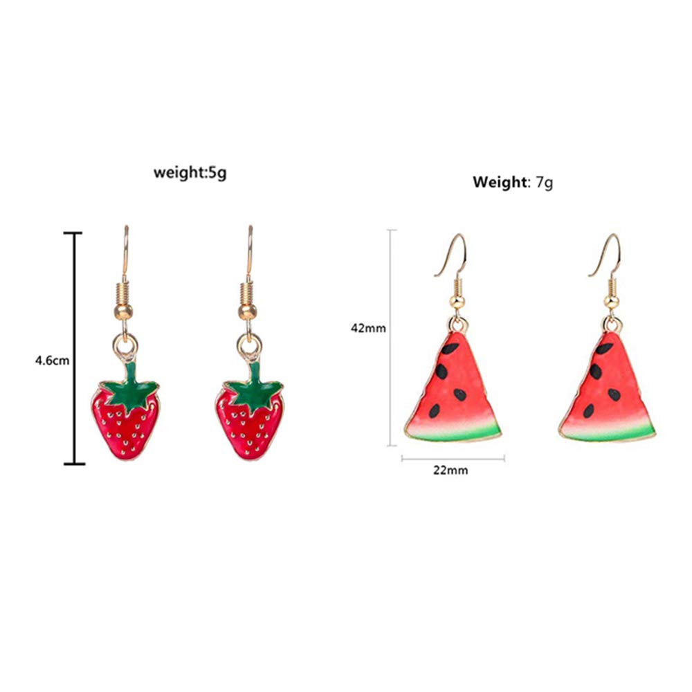 D.Rosse 4 Pairs Assorted Fruit Earrings for Women - Cherry, Strawberry, Watermelon Dangle Drop Earrings Set | Cute & Stylish Jewelry for Casual Wear, Parties, and Gifts