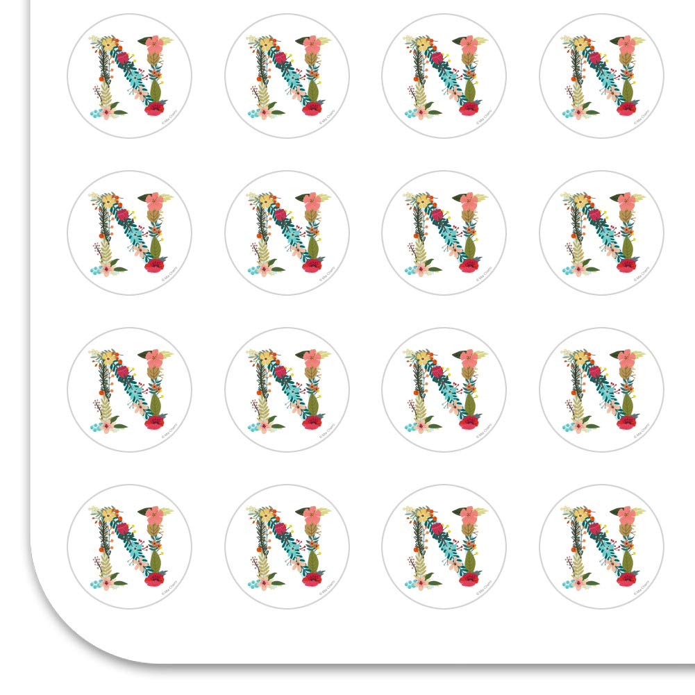 Floral Monogram Letter N Stickers for Planner, Calendar, Scrapbooking & Crafting - Perfect for DIY Journals, Bullet Journals, and Stationery Decoration