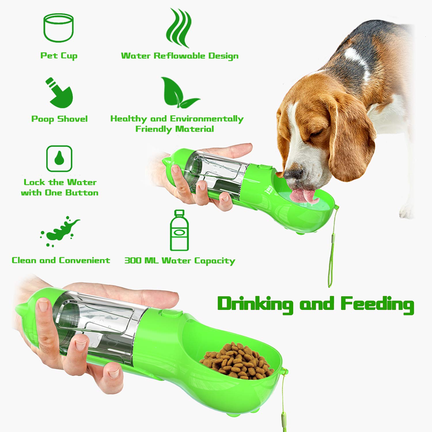 Portable Dog Water Bottle with Bowl & Eco Bag - 10.58oz Pet Water Dispenser for Dogs & Cats - Ideal for Walking, Hiking, Camping & Outdoor Adventures - Best Dog Accessories Gift for Travel Lovers