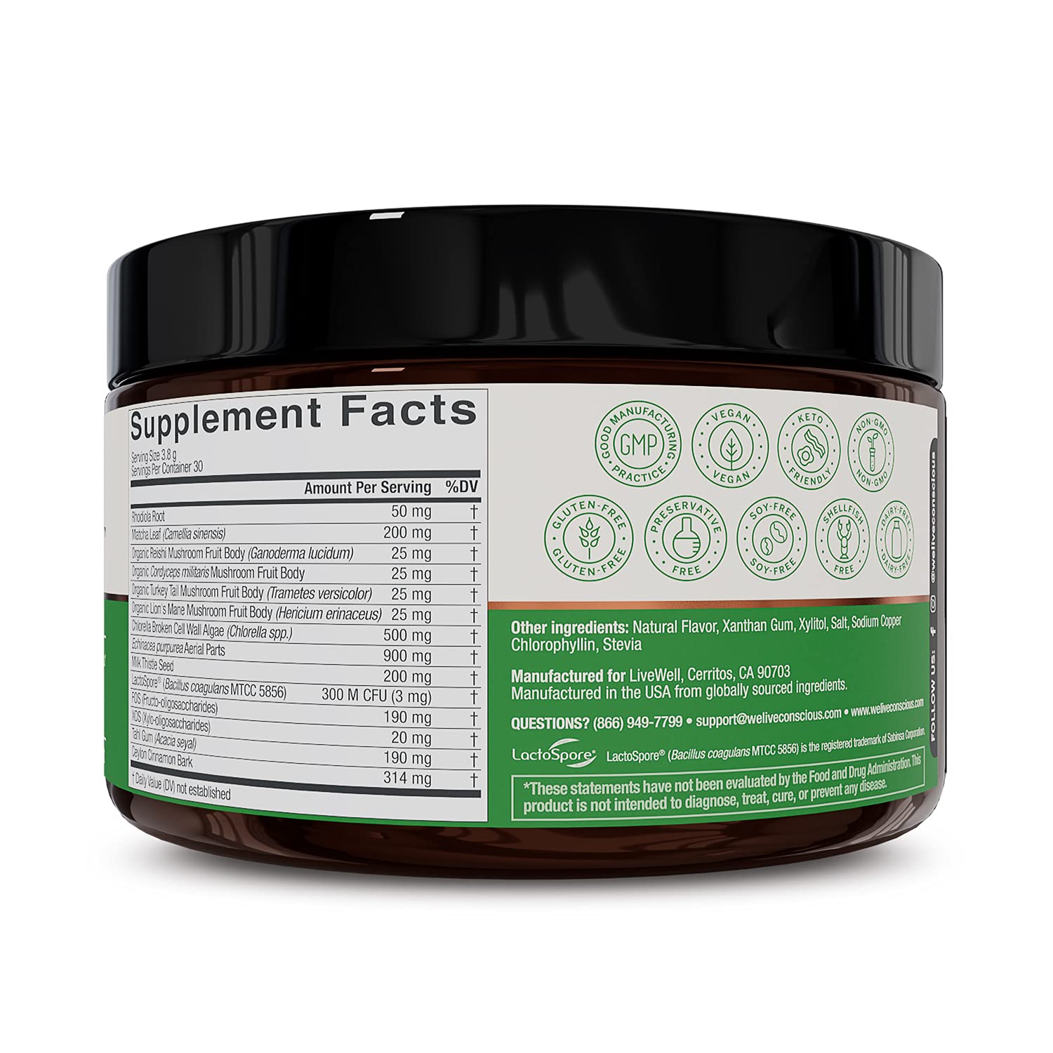 Live Conscious Beyond Greens Superfood Powder - Delicious Debloating Super Greens Powder with Matcha, Chlorella, Echinacea & Probiotics for Immune Support, Energy Boost & Digestion - Perfect for Smoothies, Juices & Daily Wellness Routine