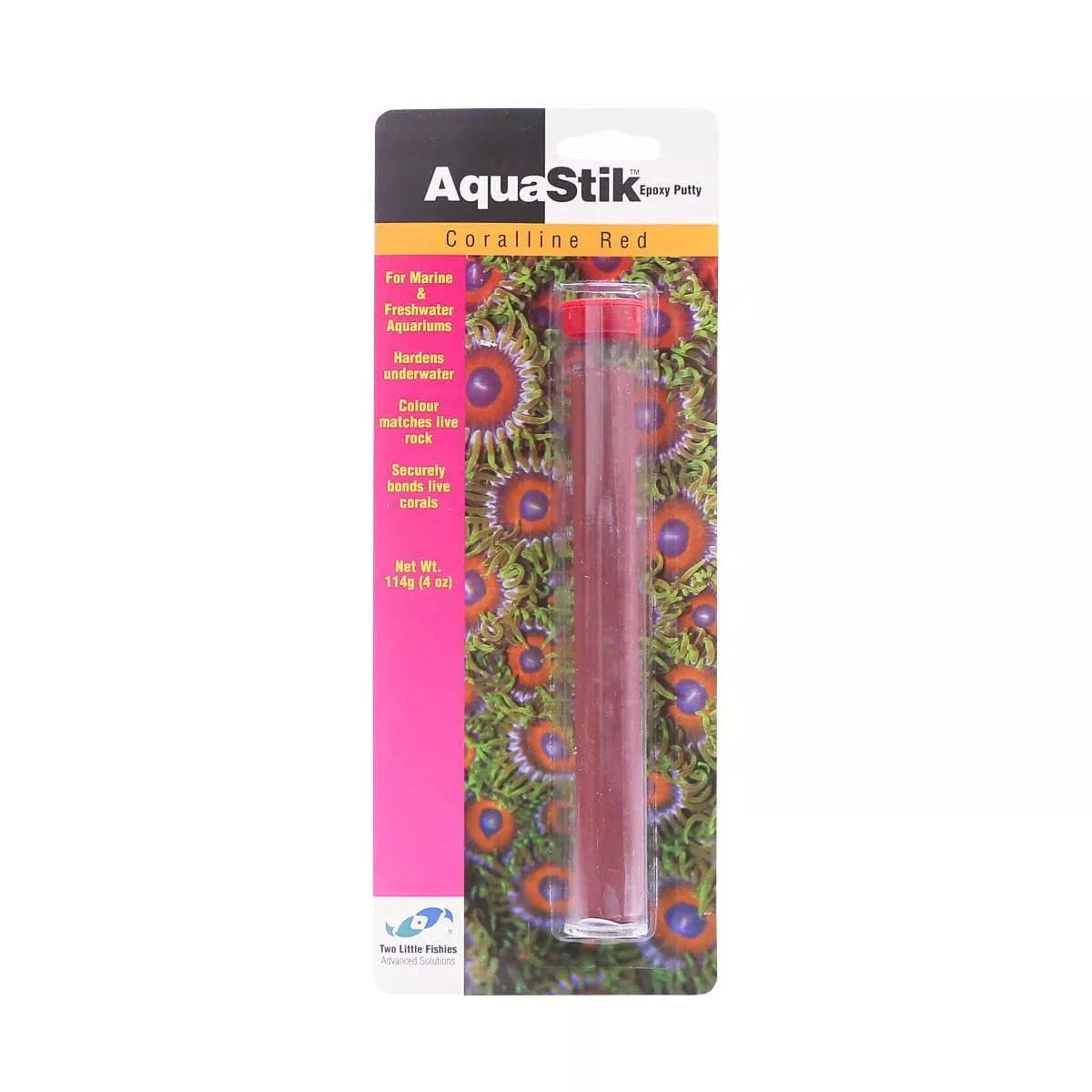 AquaStik Epoxy Putty 4oz - Coralline Red Underwater Adhesive for Coral Frags & Reef Repair | Two Little Fishies | Saltwater Aquarium, Marine Tank & DIY Aquatic Projects