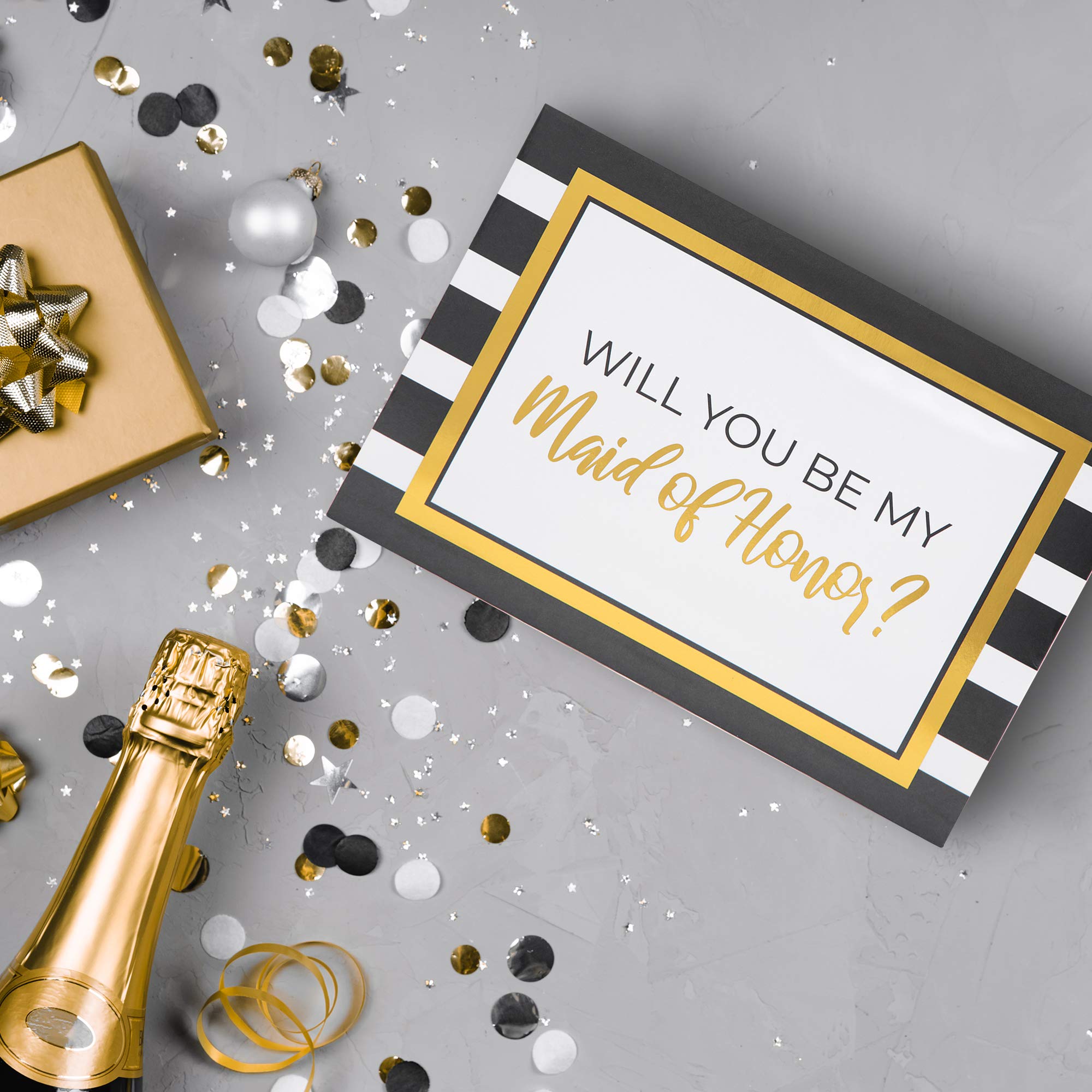 Pop Fizz Designs Bridesmaid Proposal Gift Box Set - 6 Pack (1 Maid of Honor Box + 5 Bridesmaid Boxes) with Gold Foil Stripes - Perfect for Wedding Party Proposals, Bridal Shower Gifts & Bachelorette Party Favors