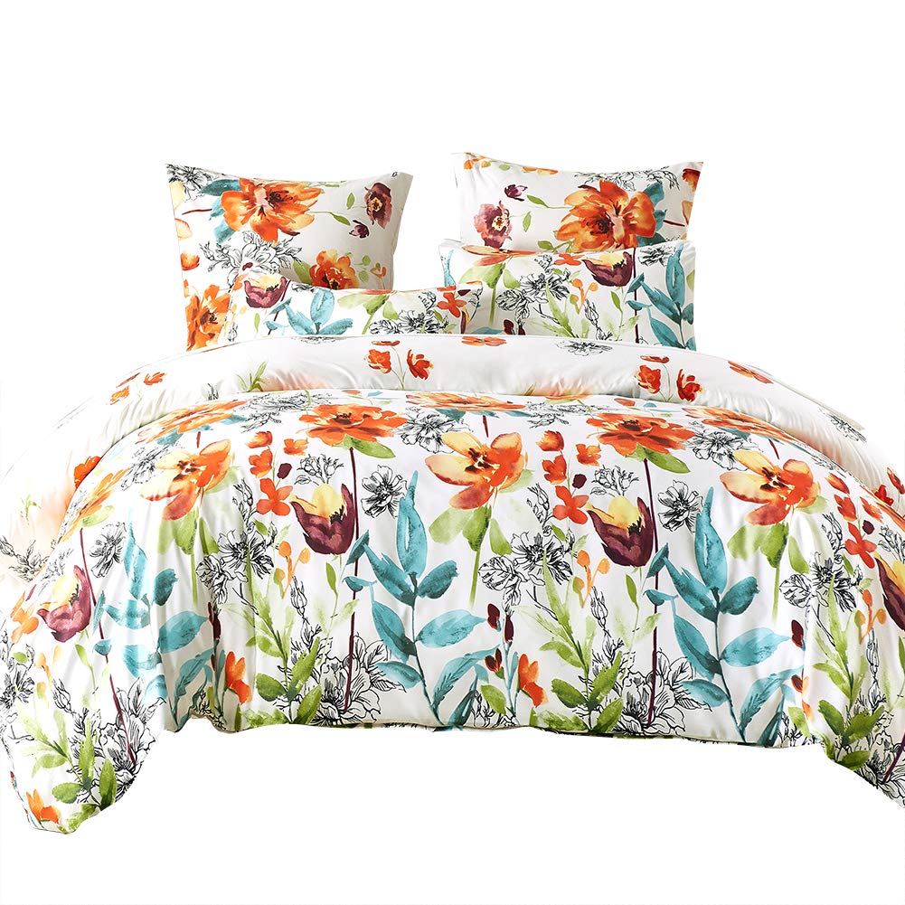 TOPCHANCES Botanical Printed Comforter Set - 100% Microfiber Queen Size Bedding Set (Color #78390) - Soft & Breathable for All Seasons - Perfect for Master Bedroom, Guest Room & Dorm Decor