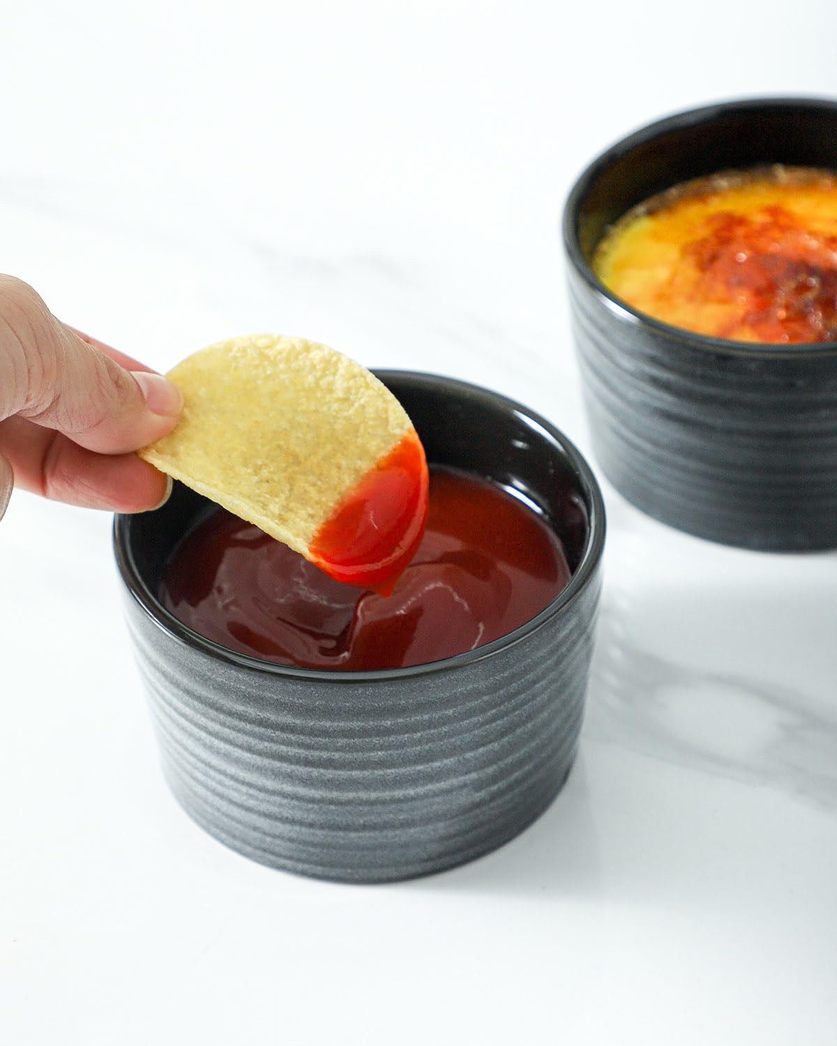 Hasense 8 oz Ceramic Ramekins Set of 6 - Oven Safe Souffle Dishes & Porcelain Dipping Bowls for Creme Brulee, Pudding, Custard, Ice Cream (Grey) - Perfect for Baking, Serving Dips & Dessert Presentation