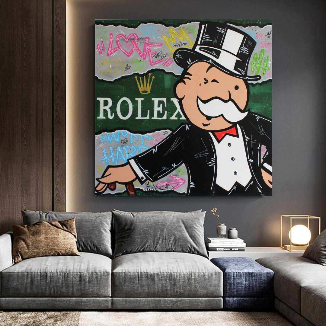 Alec Monopoly Rolex Money Man Canvas Art Print - Pop Culture Wall Decor for Living Room, Office & Man Cave