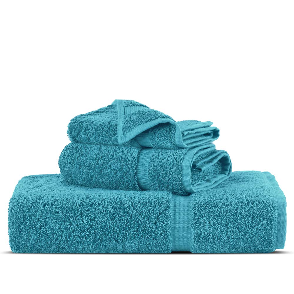 Premium Turkish Cotton Bath Towels - Ultra Soft & Highly Absorbent 3-Piece Set (Aqua Blue) for Spa, Beach & Luxury Bathroom Experience