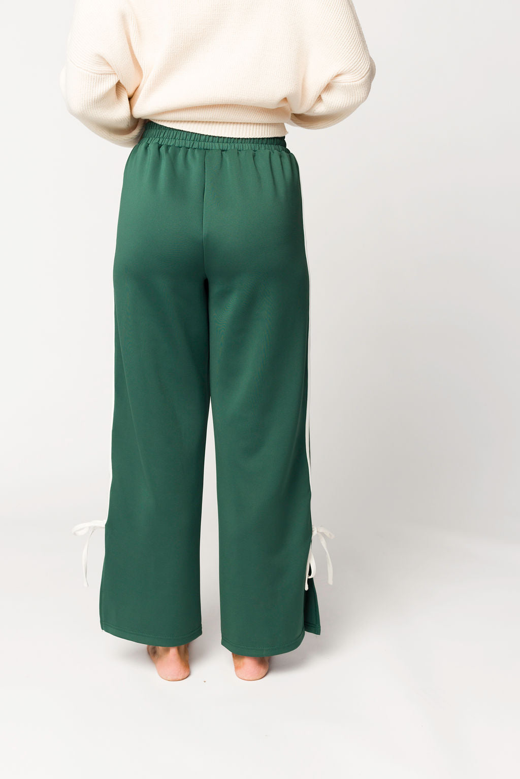 Stylish Murphy Track Pants with Bow Detail - Green & White Athletic Joggers for Women | Perfect for Yoga, Gym Workouts & Casual Wear