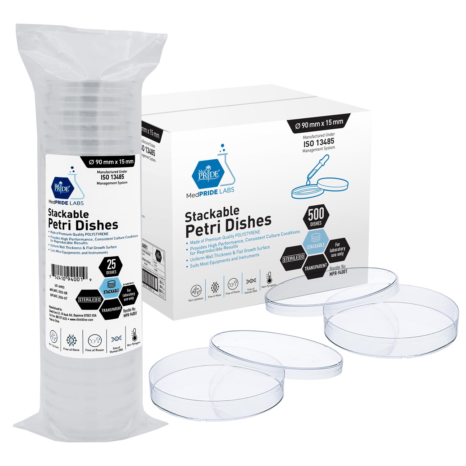 MED PRIDE Sterile 90mm Petri Dishes Pack of 25 with Lids - Lab-Grade Plastic Petri Dishes for Microbiology, Cell Culture & Biology Experiments | Ideal for Science Labs, Schools & Research Facilities