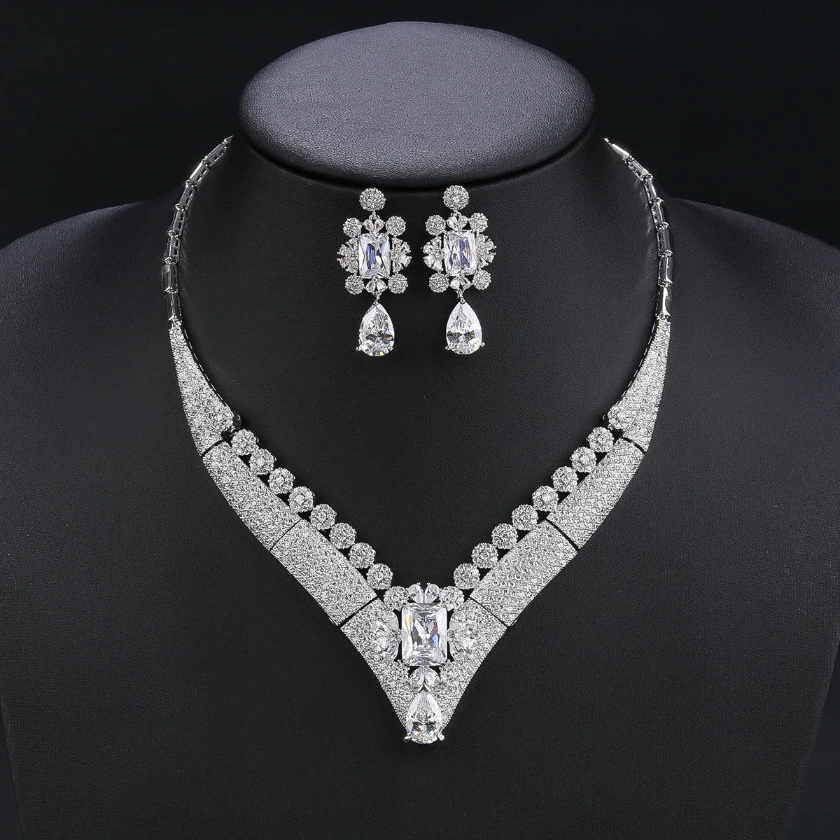 Luxury 2-Piece White, Red, Green Necklace & Earrings Set - Cubic Zirconia Women's Jewelry for Wedding, Party & Special Occasions - CN11227 | Perfect for Bridal Accessories, Anniversary Gifts & Evening Events
