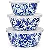 Ocean Swirl Enamelware Nesting Bowls - Set of 3 Vintage Style Mixing & Serving Bowls for Kitchen, Picnics & Camping - Durable & Lightweight Enamel Bowls