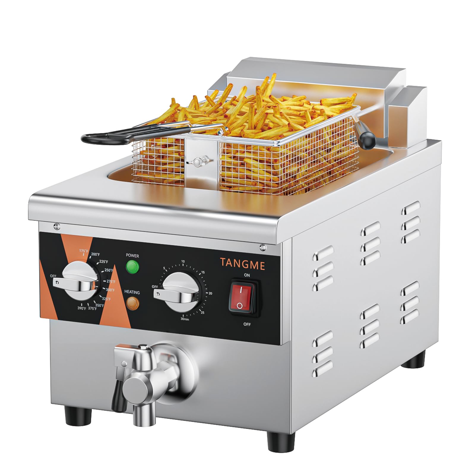 Commercial Deep Fryer with Drain Valve - 12.7Qt Electric Countertop Fryer, Stainless Steel Oil Fryer with Temperature & Time Control - 1800W, 120V - Perfect for Restaurants, Food Trucks & Home Kitchen Use