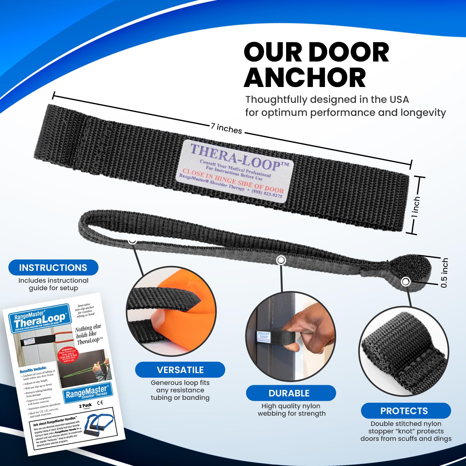 RangeMaster TheraLoop Door Anchors - Non-Slip Resistance Band Anchors for Home Workouts, Physical Therapy & Strength Training - Compatible with Exercise Bands & Tubes - Secure 2-Pack (Black) - Perfect for Doorway Exercises, Rehabilitation & Fitness Routines