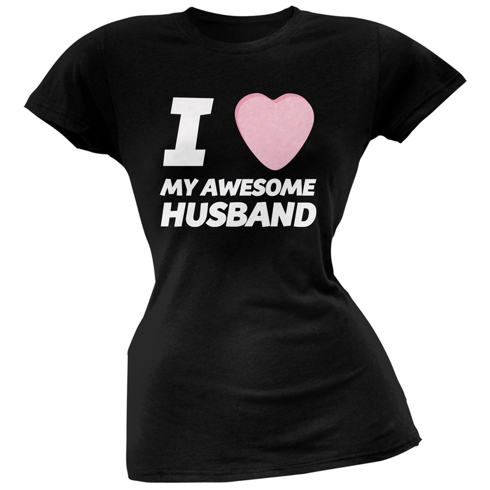 I Love My Awesome Husband Candy Heart Black Soft Juniors T-Shirt - Cute Casual Wear for Valentine's Day, Anniversary Gifts & Couple Outfits