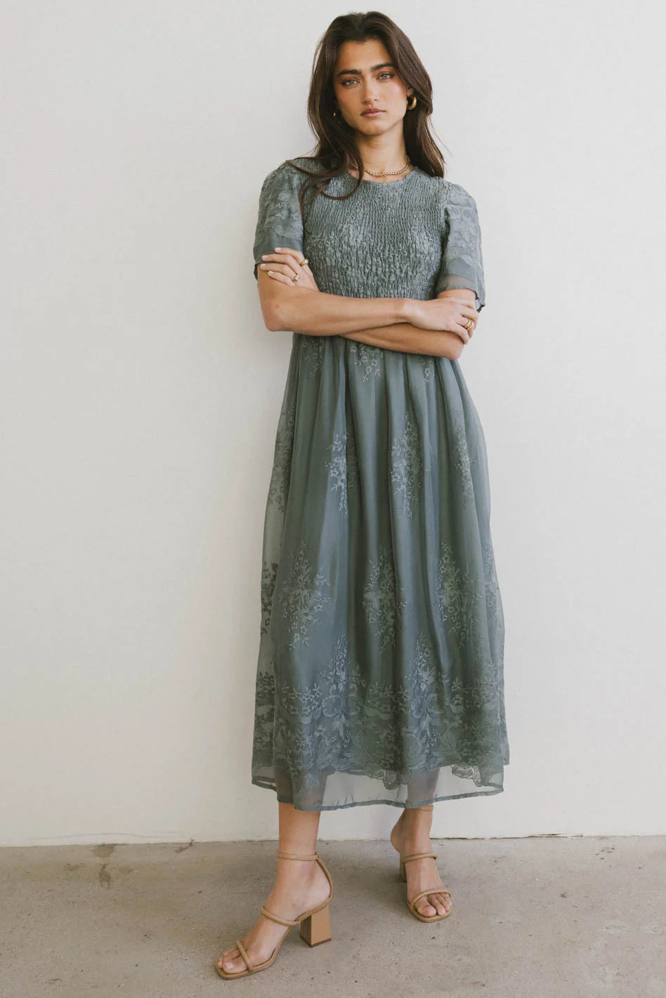 Alora Embroidered Floral Summer Dress for Women - Teal Blue Boho Maxi Dress with V-Neck & Side Slits | Perfect for Beach Vacations, Weddings & Date Nights