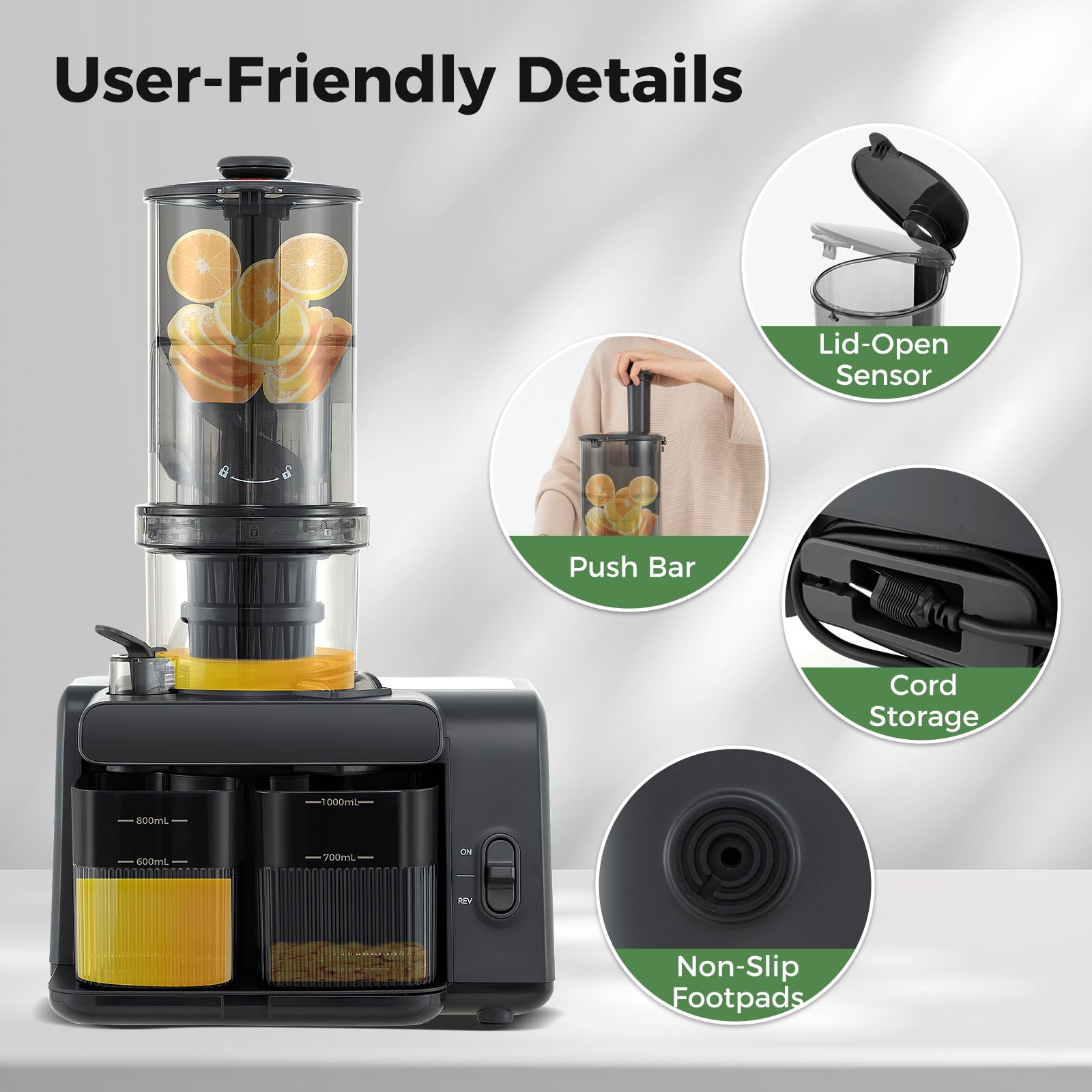 Cold Press Juicer Machine - 200W Slow Masticating Juicer with 5.3