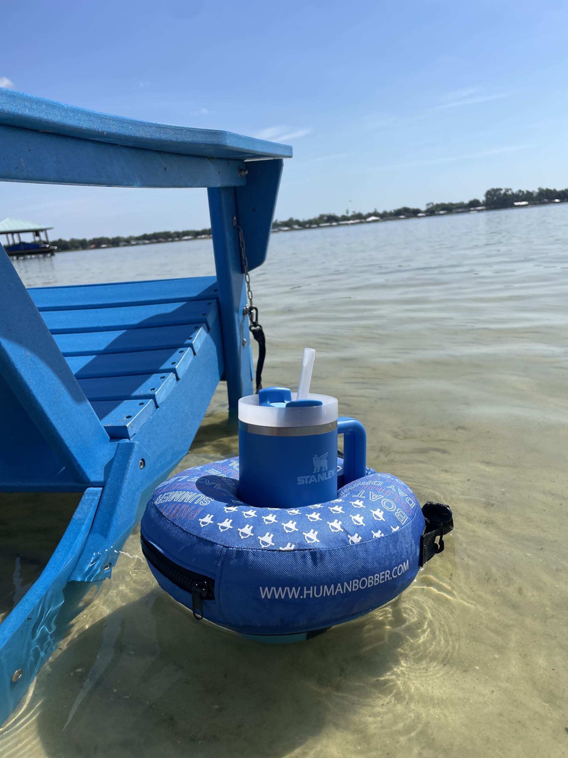 Inflatable Floating Drink Holder for Pool - Large Blue Drink Floaties for Adults to Hold Beer Can, Cup or Wine Bottle - Perfect for Hot Tub, Swimming Pool, Lake, Boat, Beach Parties & Summer BBQs