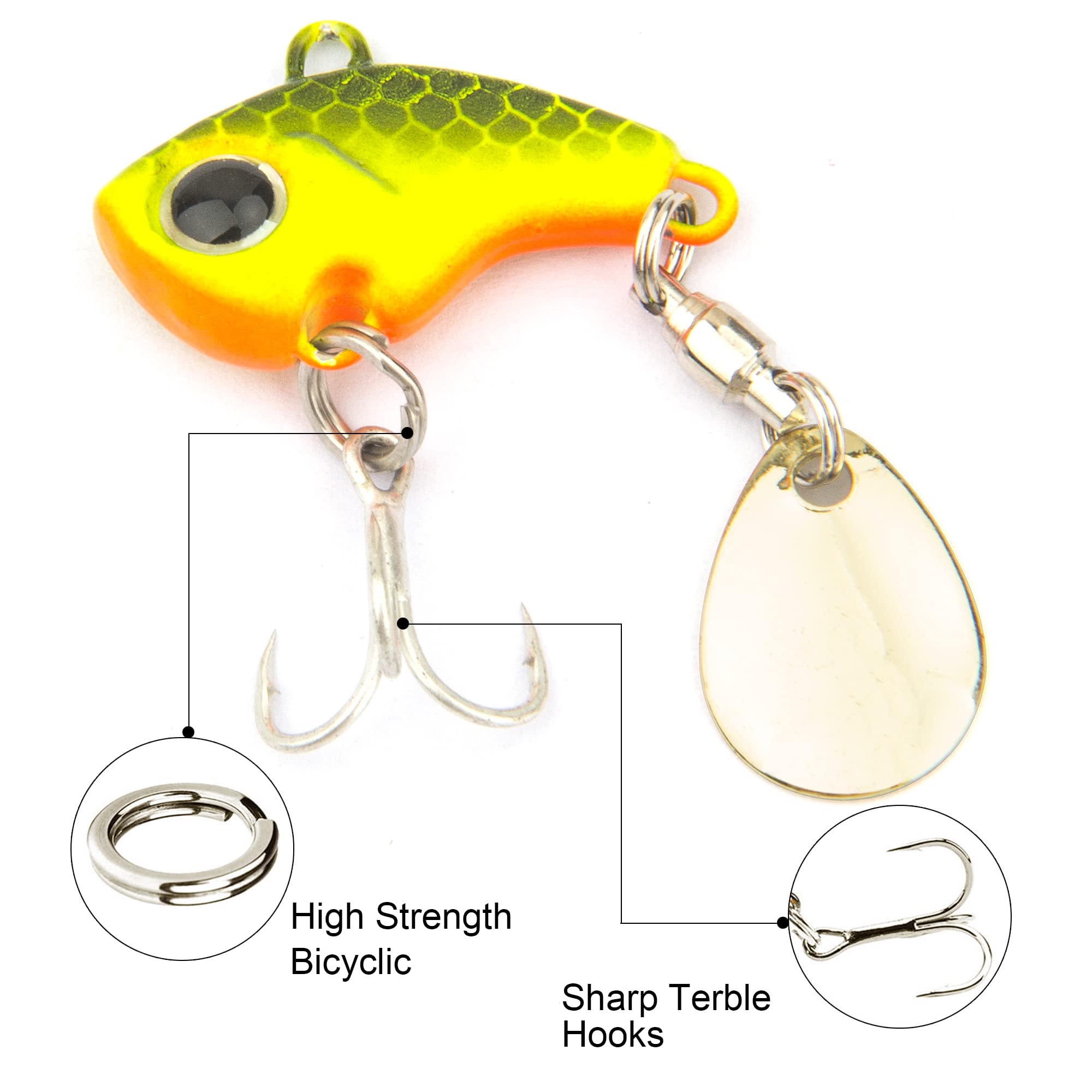 VIB Tail Spinners - Metal Bass Fishing Lures Kit with Tackle Box | Freshwater & Saltwater