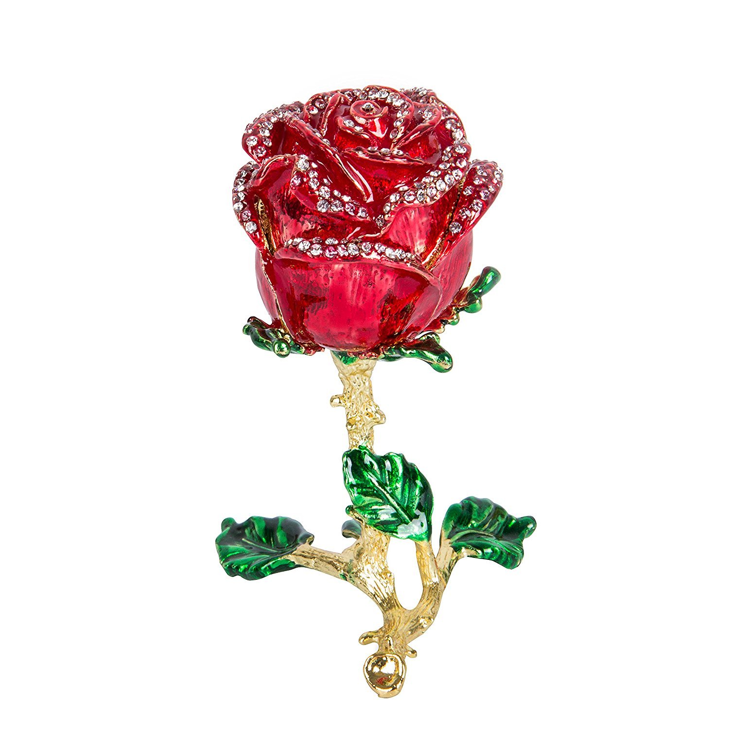 Red Rose Jewelry Box - Elegant Bejeweled Trinket Case for Gifts & Collectibles