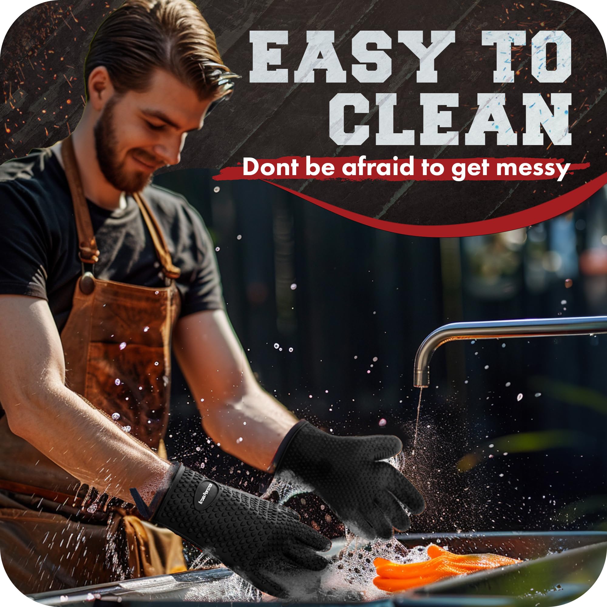 KITCHEN PERFECTION Heat Resistant Silicone BBQ Gloves for Smoker, Oven & Grill - Waterproof Oven Mitts for Extreme Temperatures - Premium Value Set with 3 Bonus Accessories - Perfect for Smoking, Grilling, Frying & Outdoor Cooking